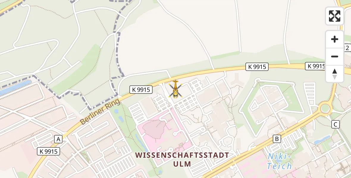 Flugroute Rettungshubschrauber Ulm Military Hospital Emergency - Ulm Military Hospital Emergency, 29 September 2026, 11:05
