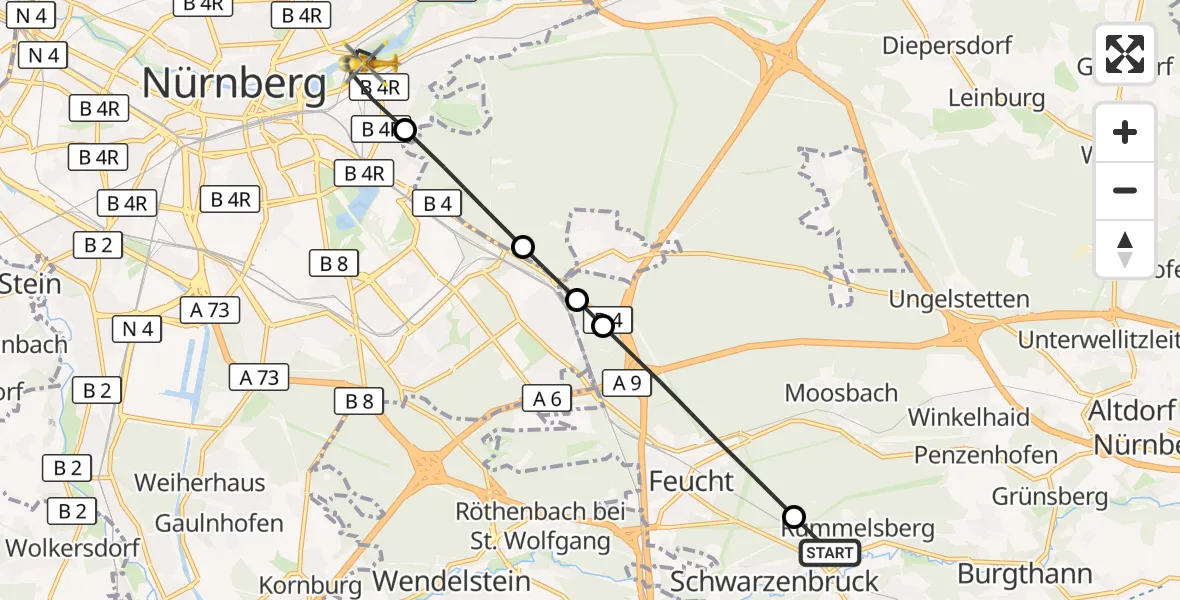 Flugroute Ambulanzhubschrauber Schwarzenbruck - Nürnberg, 29 September 2026, 11:06