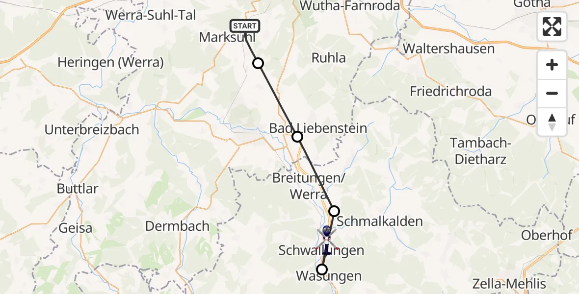Flugroute Polizeihubschrauber Gerstungen - Schwallungen, 29 September 2026, 11:08