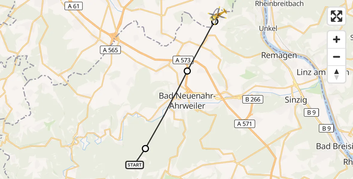 Flugroute Ambulanzhubschrauber Kesseling - Remagen, 29 September 2026, 11:20