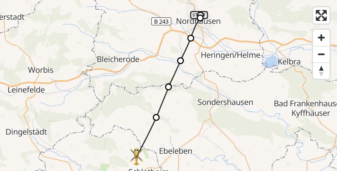 Flugroute Rettungshubschrauber Südharz Hospital Nordhausen - Nottertal-Heilinger Höhen, 29 September 2026, 11:27