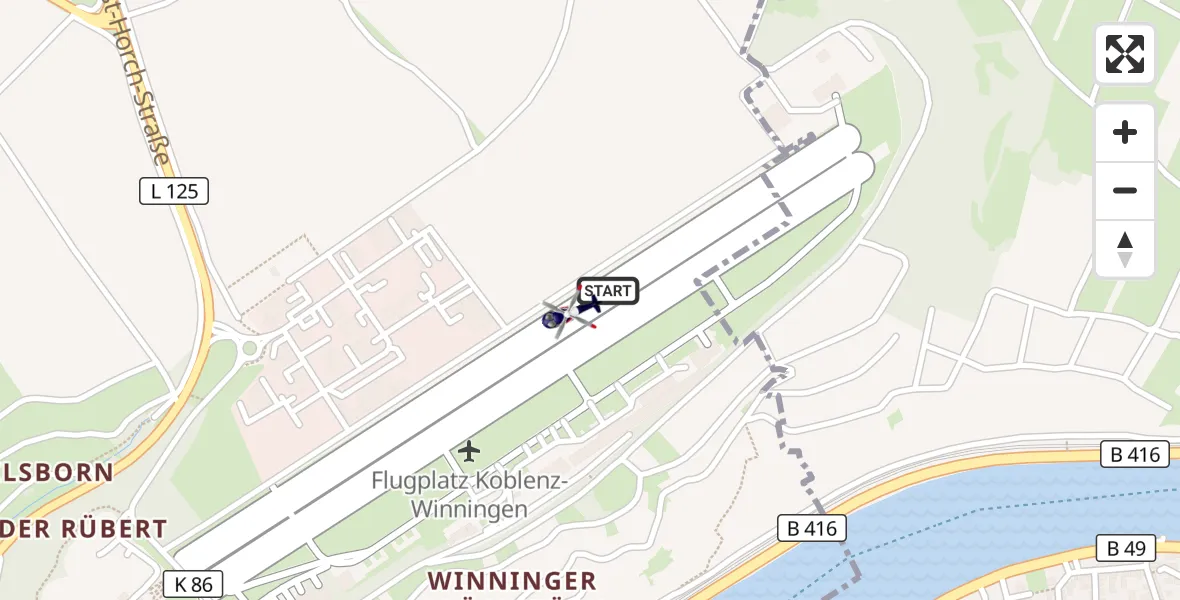 Flugroute Polizeihubschrauber Koblenz-Winningen Flugplatz - Koblenz-Winningen Flugplatz, 29 September 2026, 11:29