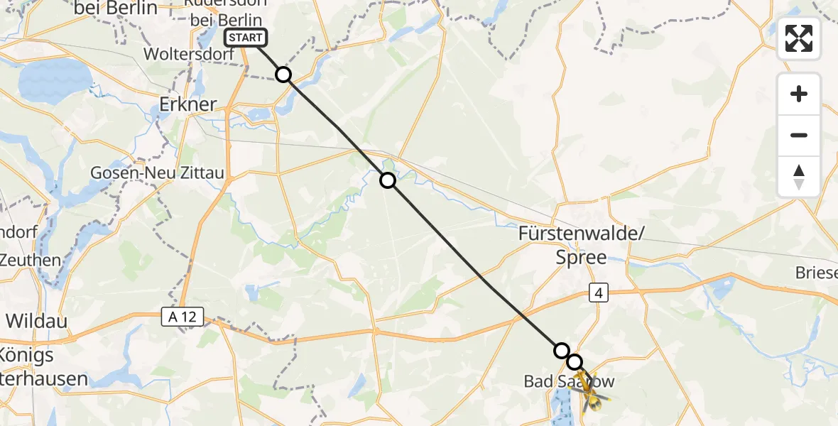 Flugroute Rettungshubschrauber Rüdersdorf bei Berlin - Bad Saarow, 29 September 2026, 11:29
