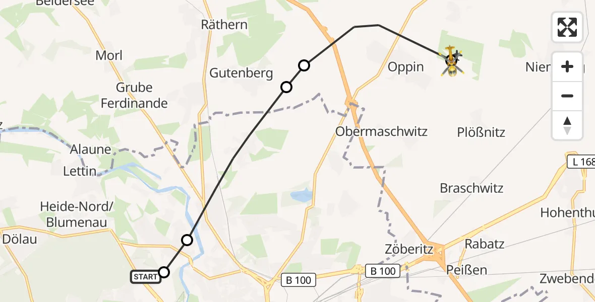 Flugroute Rettungshubschrauber Halle (Saale) University Hospital - Halle-Oppin Flugplatz, 29 September 2026, 11:30