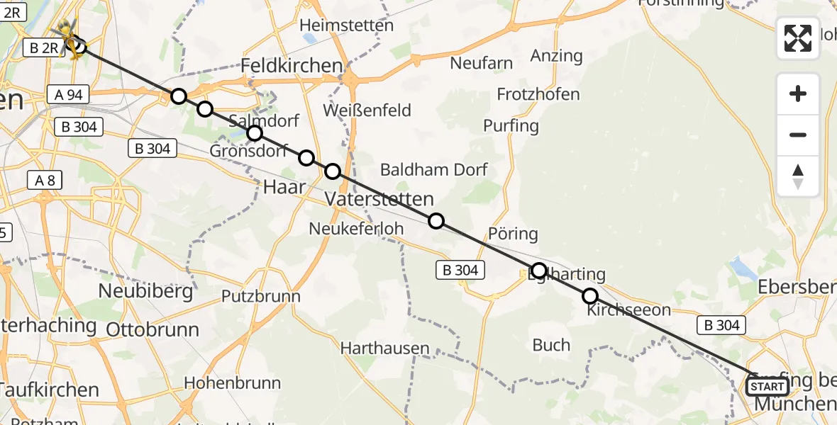 Flugroute Rettungshubschrauber Grafing b.München - München Bogenhausen Hospital, 29 September 2026, 11:34