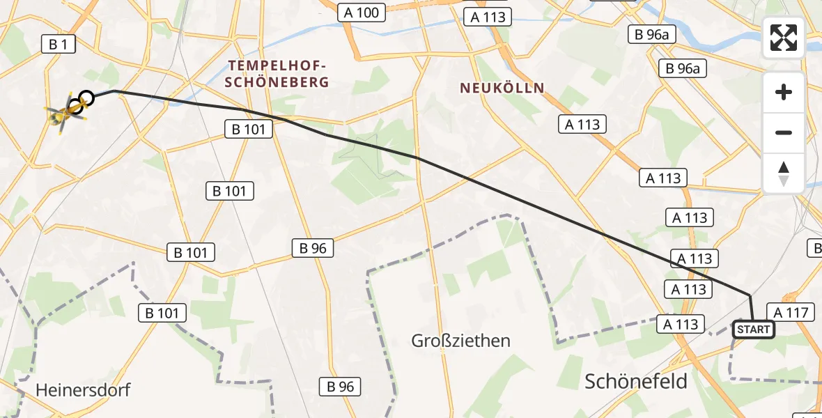 Flugroute Rettungshubschrauber Berlin - Charité Clinic Benjamin Franklin Campus, 29 September 2026, 11:34