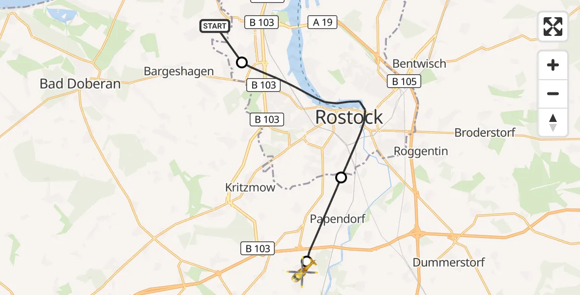 Flugroute Ambulanzhubschrauber Elmenhorst/Lichtenhagen - Pölchow, 29 September 2026, 11:35