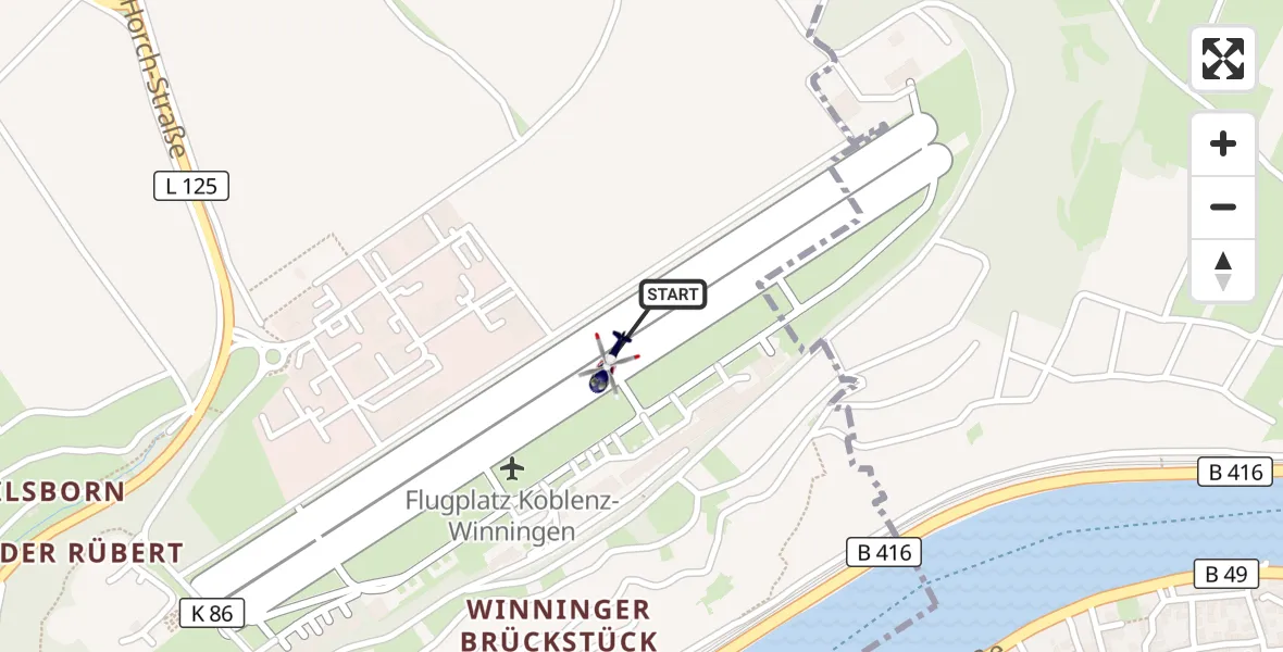 Flugroute Polizeihubschrauber Koblenz-Winningen Flugplatz - Koblenz-Winningen Flugplatz, 29 September 2026, 11:40