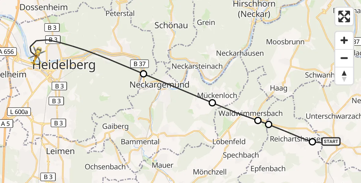 Flugroute Rettungshubschrauber Aglasterhausen - Heidelberg, 29 September 2026, 11:41