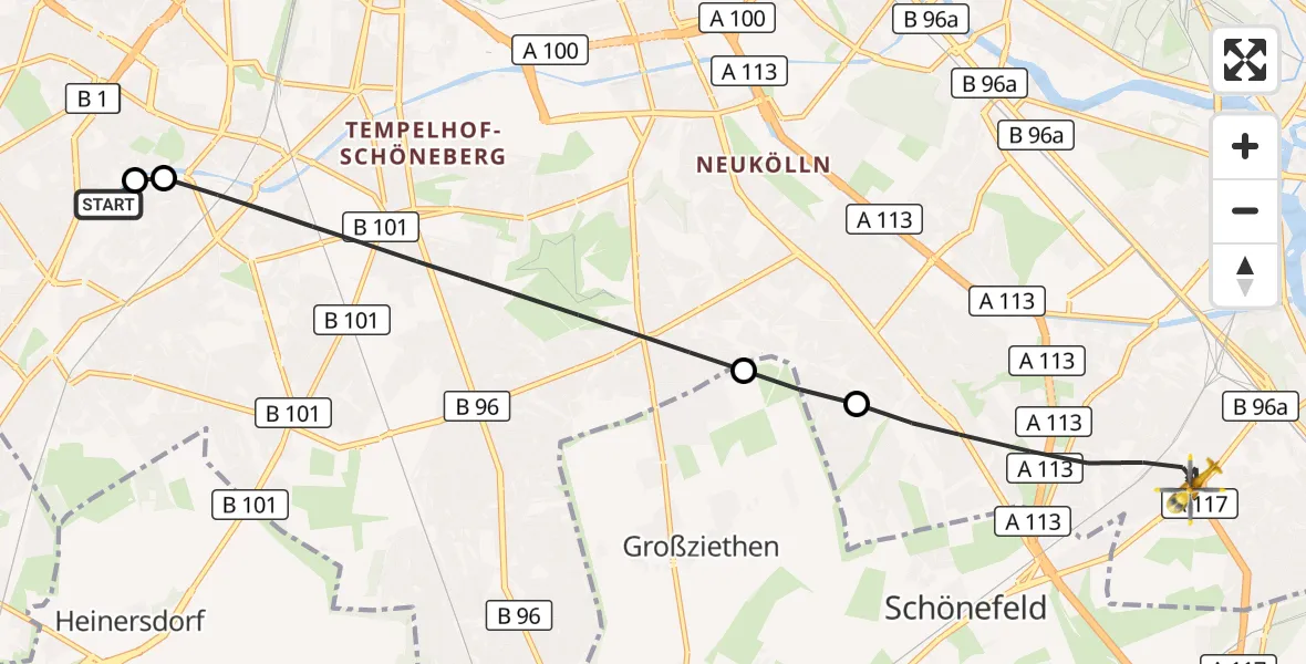 Flugroute Rettungshubschrauber Charité Clinic Benjamin Franklin Campus - Berlin, 29 September 2026, 11:45