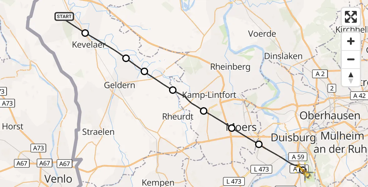Flugroute Rettungshubschrauber Weeze - Duisburg Air Rescue Hubschrauberlandeplatz (Christoph 9), 29 September 2026, 11:47