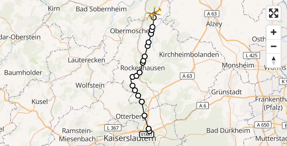 Flugroute Rettungshubschrauber Kaiserslautern - Fürfeld, 29 September 2026, 11:52