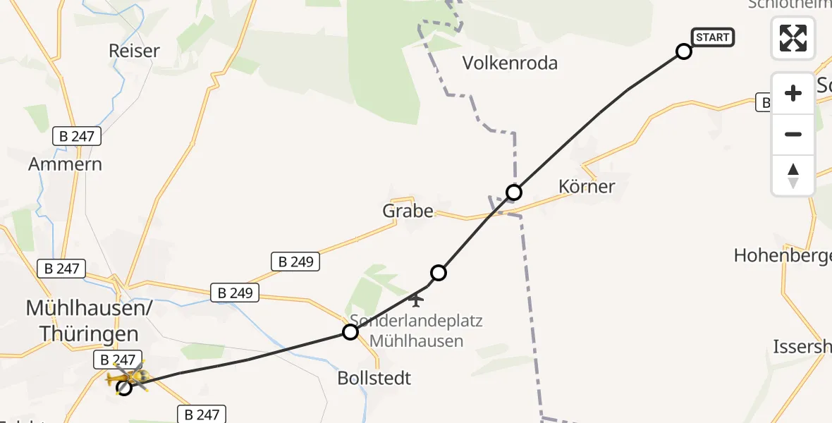 Flugroute Rettungshubschrauber Nottertal-Heilinger Höhen - Hufeland Hospital, 29 September 2026, 11:55