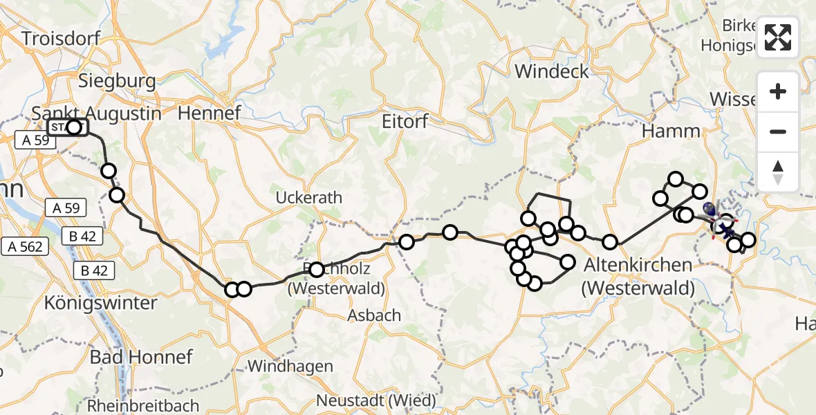 Flugroute Polizeihubschrauber Bonn-Hangelar Flugplatz - Idelberg, 29 September 2026, 11:56