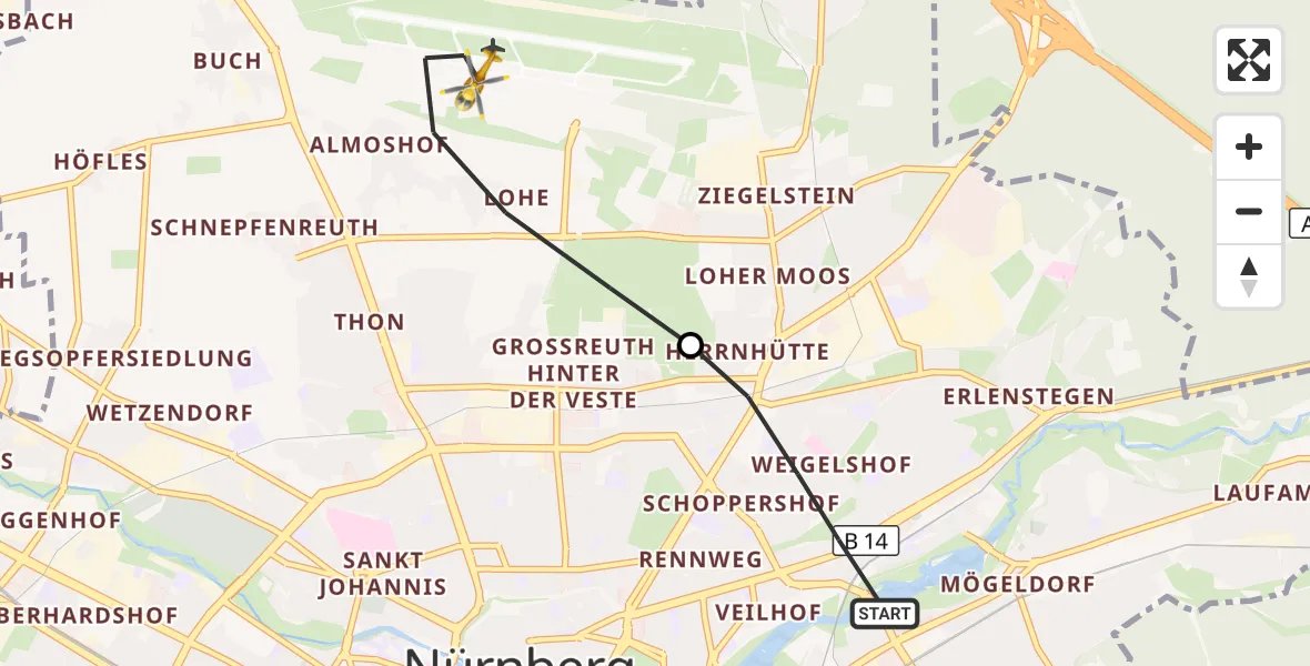 Flugroute Ambulanzhubschrauber Nürnberg - Flughafen Nuremberg, 29 September 2026, 12:03