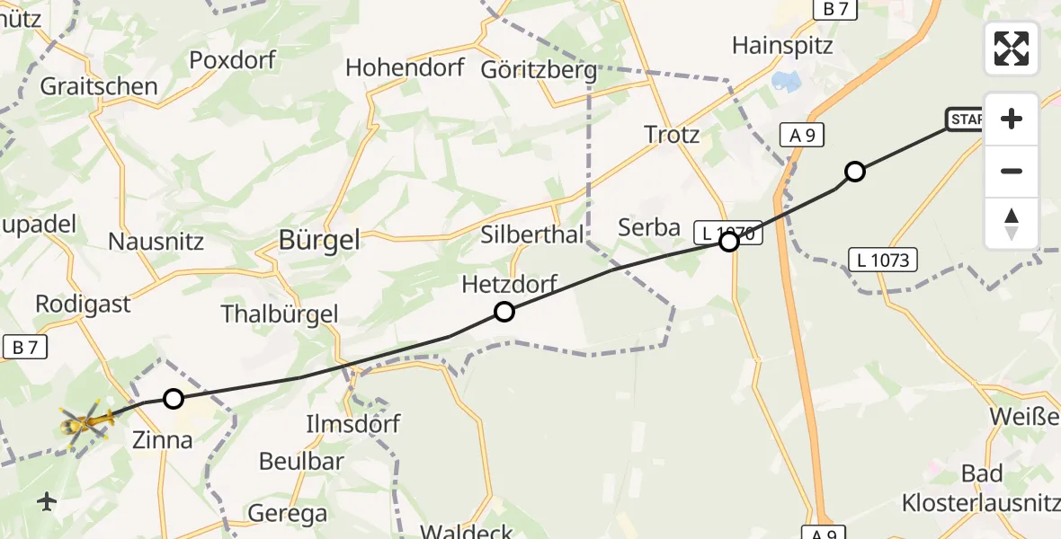 Flugroute Rettungshubschrauber Eisenberg - Bürgel, 29 September 2026, 12:09