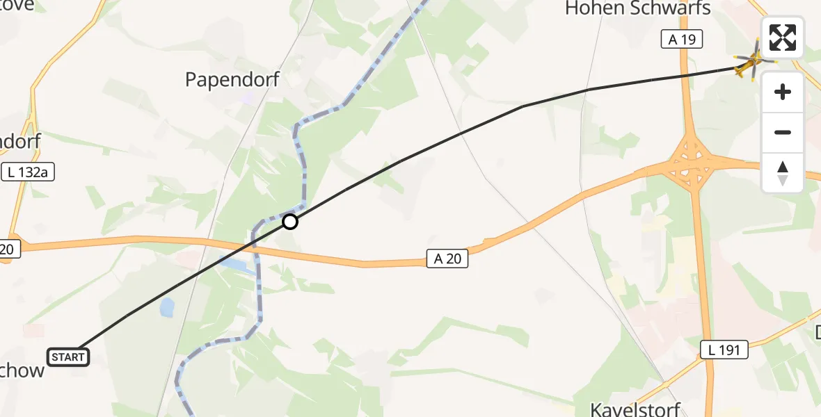 Flugroute Ambulanzhubschrauber Pölchow - Dummerstorf, 29 September 2026, 12:12