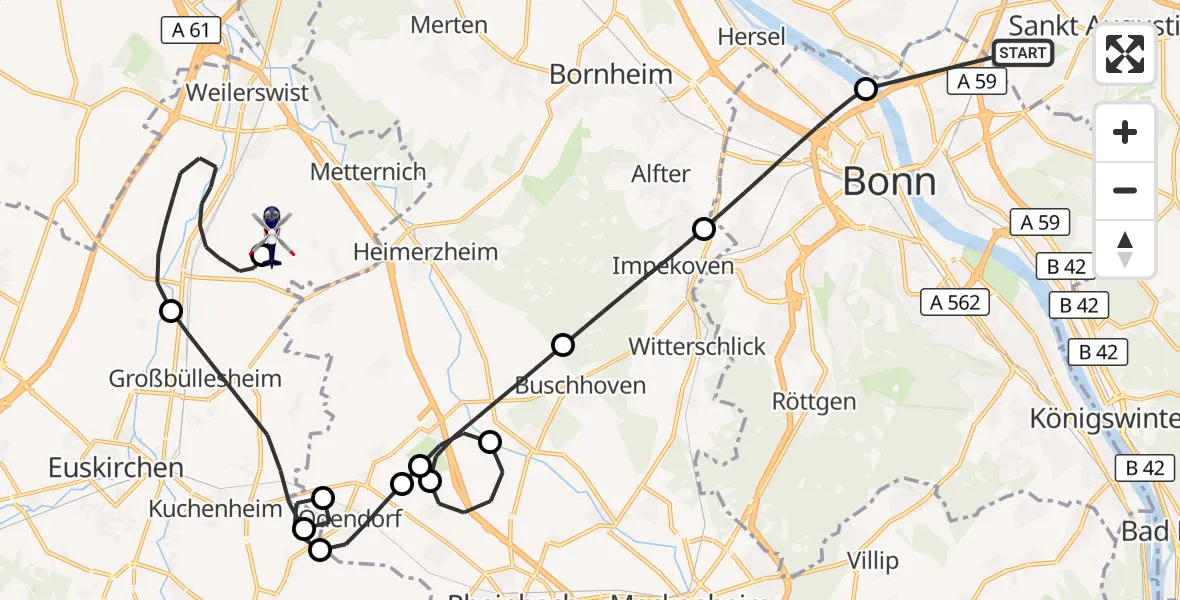 Flugroute Polizeihubschrauber Bonn-Hangelar Flugplatz - Weilerswist UL, 29 September 2026, 12:14