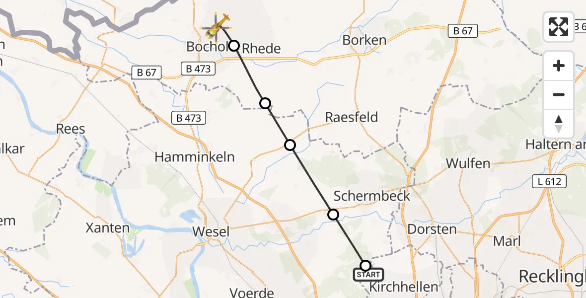 Flugroute Ambulanzhubschrauber Dinslaken-Schwarze Heide Flugplatz - Bocholt, 29 September 2026, 12:25