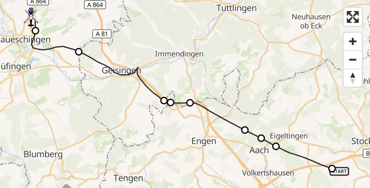 Flugroute Polizeihubschrauber Stockach - Donaueschingen-Villingen Flugplatz, 29 September 2026, 12:26