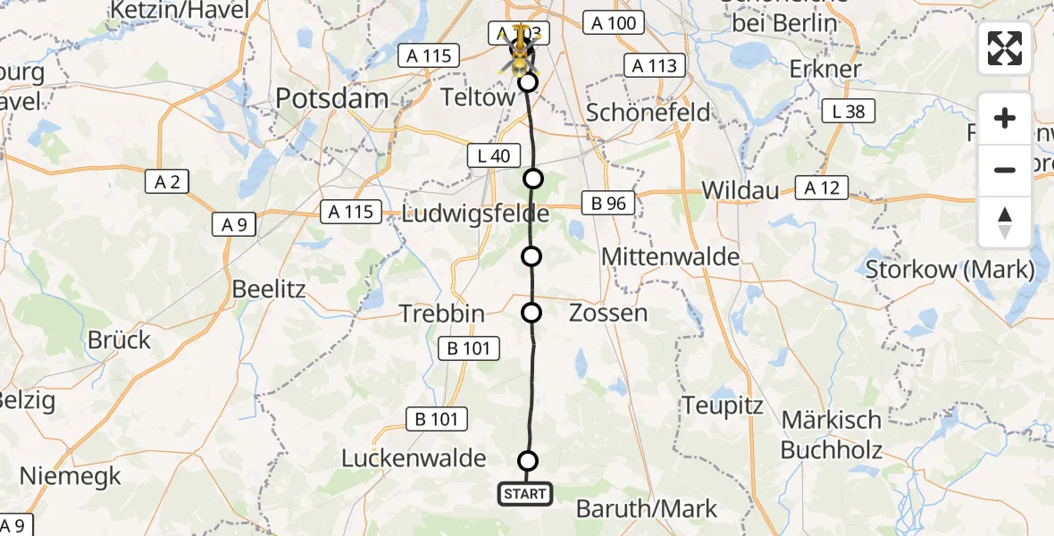 Flugroute Rettungshubschrauber Nuthe-Urstromtal - Charité Clinic Benjamin Franklin Campus, 29 September 2026, 12:28