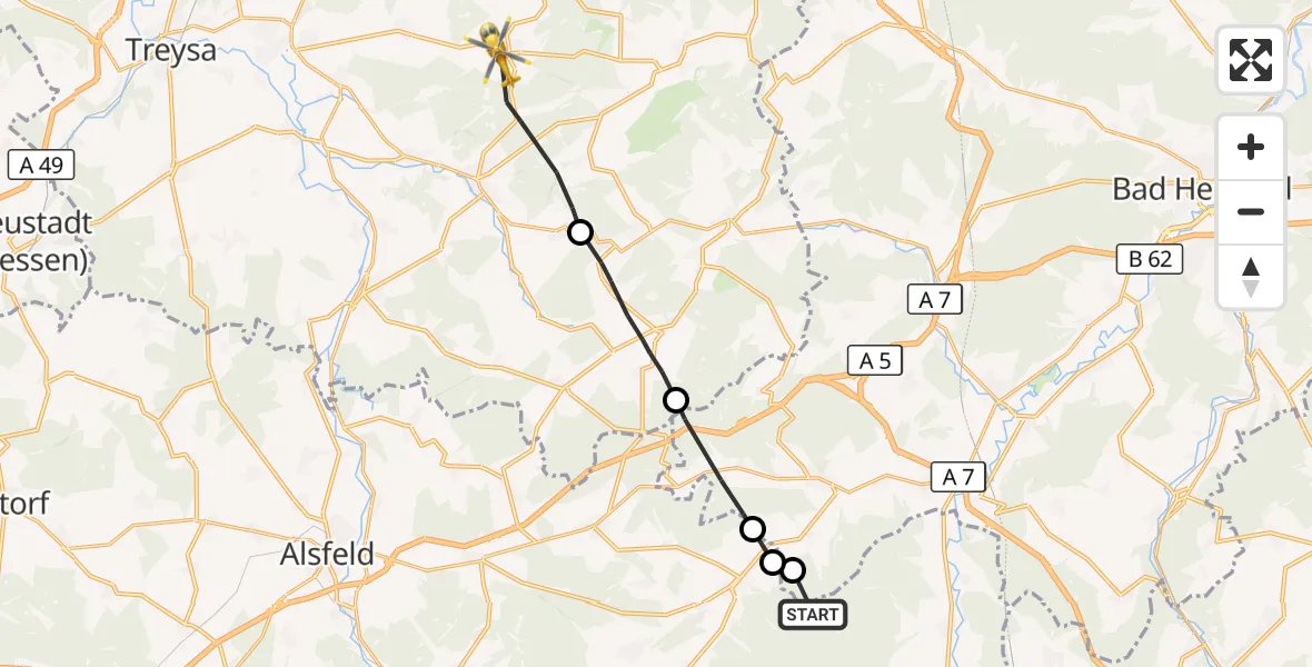 Flugroute Rettungshubschrauber Schlitz - Neukirchen, 29 September 2026, 12:33