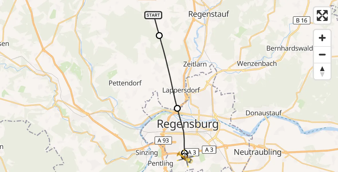 Flugroute Rettungshubschrauber Regenstauf - DRF Air Rescue Station Regensburg / Regensburg University Hospital, 29 September 2026, 12:35