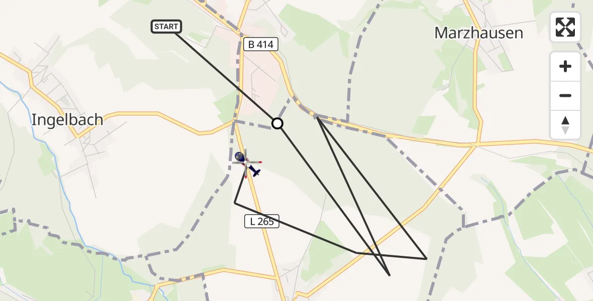 Flugroute Polizeihubschrauber Ingelbach - Mudenbach, 29 September 2026, 12:40