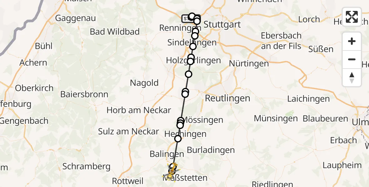 Flugroute Rettungshubschrauber Leonberg Hospital - Meßstetten, 29 September 2026, 12:43