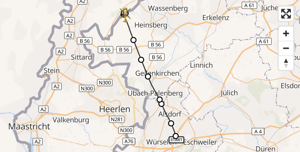 Flugroute Rettungshubschrauber Aachen-Merzbrück Flughafen - Waldfeucht, 29 September 2026, 12:44