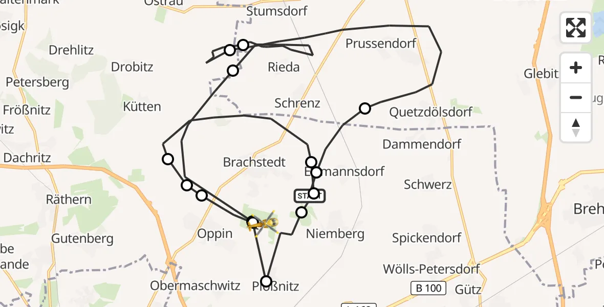 Flugroute Rettungshubschrauber Petersberg - Halle-Oppin Flugplatz, 29 September 2026, 12:51