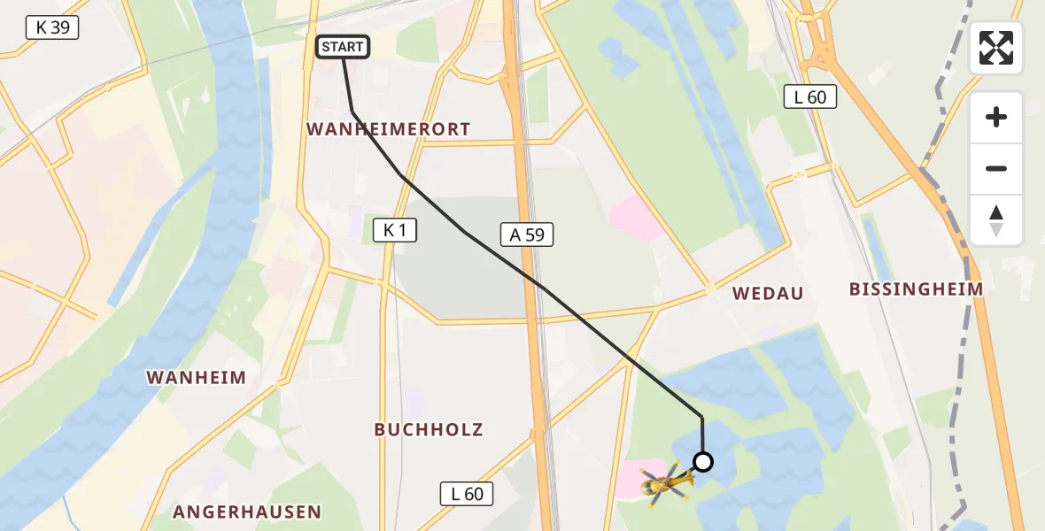 Flugroute Rettungshubschrauber Duisburg - Duisburg Air Rescue Hubschrauberlandeplatz (Christoph 9), 29 September 2026, 12:56