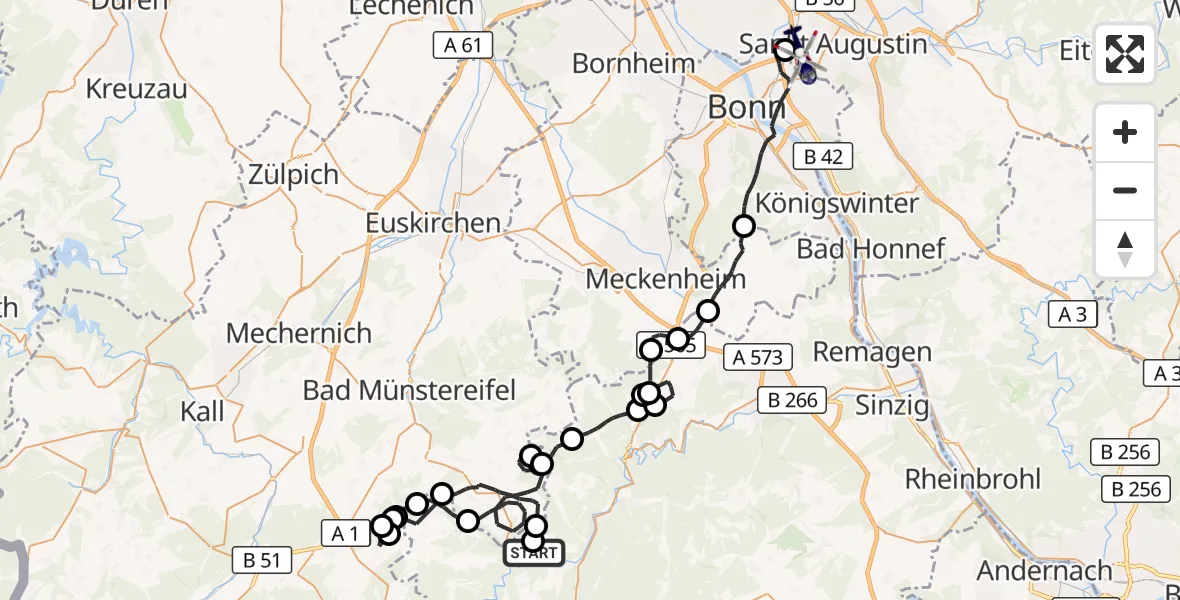 Flugroute Polizeihubschrauber Schuld - Bonn-Hangelar Flugplatz, 29 September 2026, 13:02