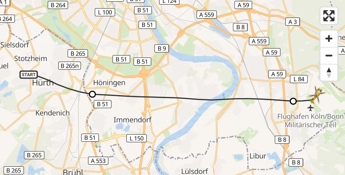 Flugroute Rettungshubschrauber Hürth - Köln Bonn Flughafen, 29 September 2026, 13:04