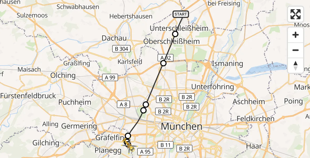 Flugroute Rettungshubschrauber Unterschleißheim - DRF Air Rescue München Hubschrauberlandeplatz, 29 September 2026, 13:07