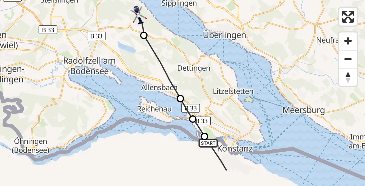 Flugroute Polizeihubschrauber Reichenau - Bodman-Ludwigshafen, 29 September 2026, 13:11