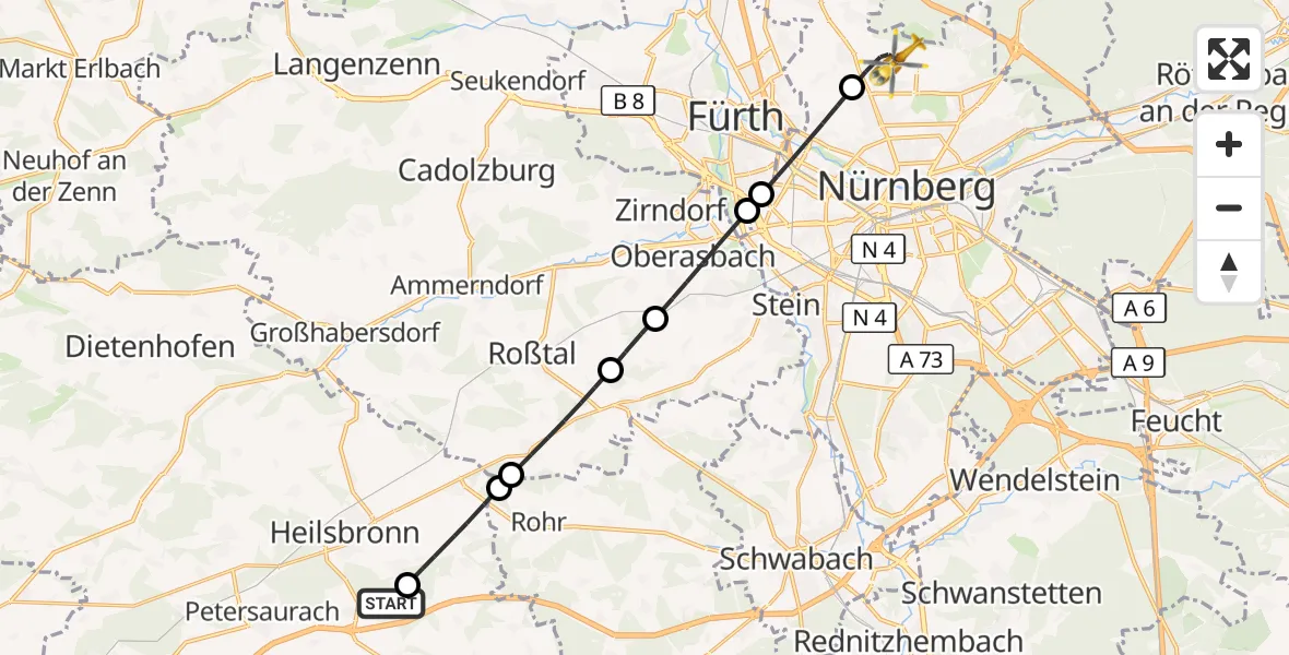 Flugroute Ambulanzhubschrauber Neuendettelsau - Flughafen Nuremberg, 29 September 2026, 13:13