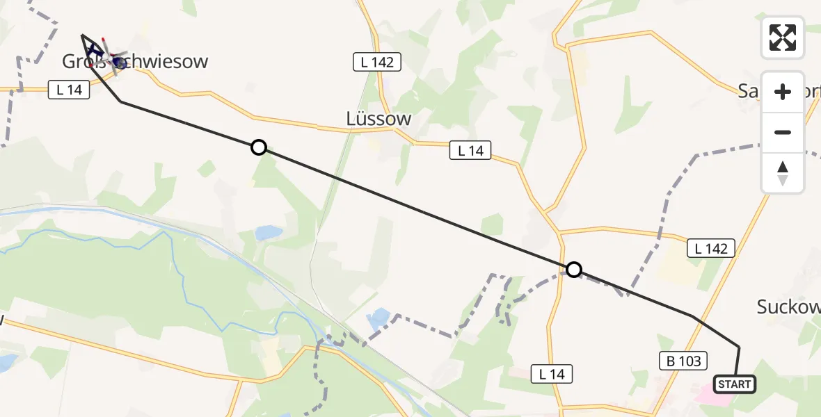 Flugroute Polizeihubschrauber Güstrow - Groß Schwiesow, 29 September 2026, 13:15