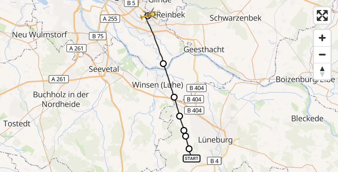 Flugroute Rettungshubschrauber Südergellersen - Christoph Hansa ADAC Hubschrauberlandeplatz, 29 September 2026, 13:16