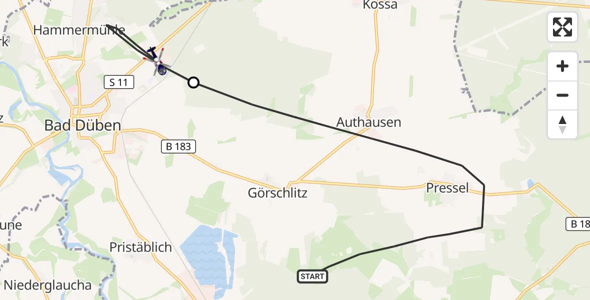 Flugroute Polizeihubschrauber Laußig - Bad Düben, 29 September 2026, 13:17