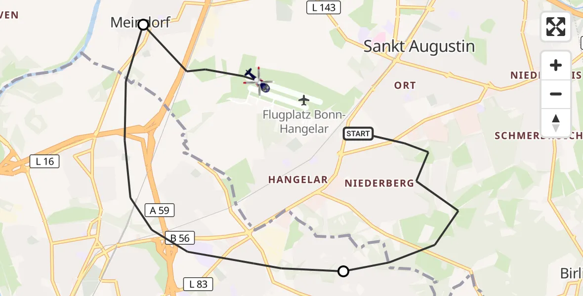 Flugroute Polizeihubschrauber Sankt Augustin - Bonn-Hangelar Flugplatz, 29 September 2026, 13:24