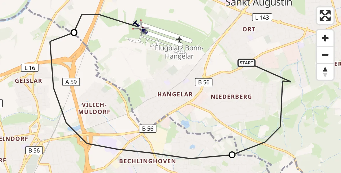Flugroute Polizeihubschrauber Sankt Augustin - Bonn-Hangelar Flugplatz, 29 September 2026, 13:34