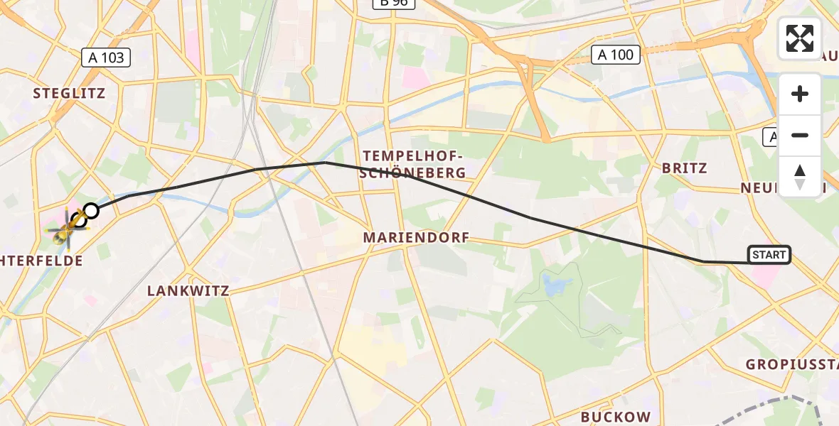 Flugroute Rettungshubschrauber Berlin - Charité Clinic Benjamin Franklin Campus, 29 September 2026, 13:37