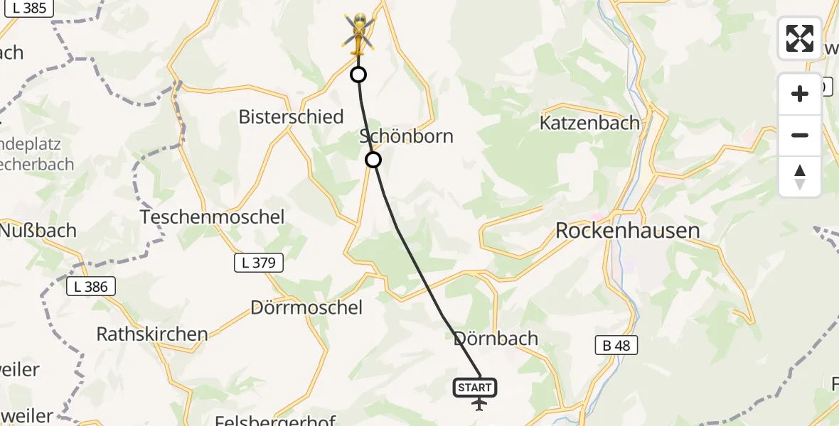 Flugroute Rettungshubschrauber Rockenhausen - Ransweiler, 29 September 2026, 13:37