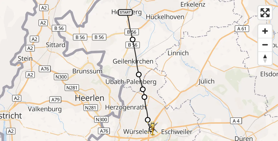 Flugroute Rettungshubschrauber Heinsberg - Aachen-Merzbrück Flughafen, 29 September 2026, 13:38