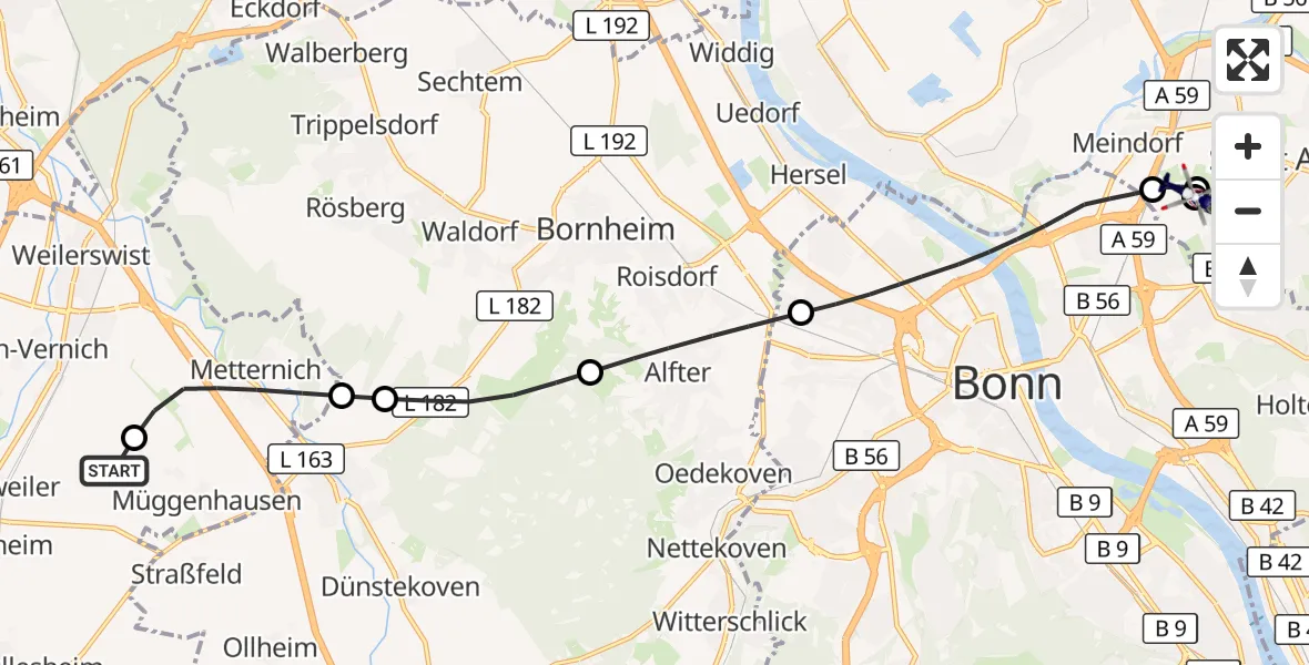 Flugroute Polizeihubschrauber Weilerswist UL - Sankt Augustin, 29 September 2026, 13:39