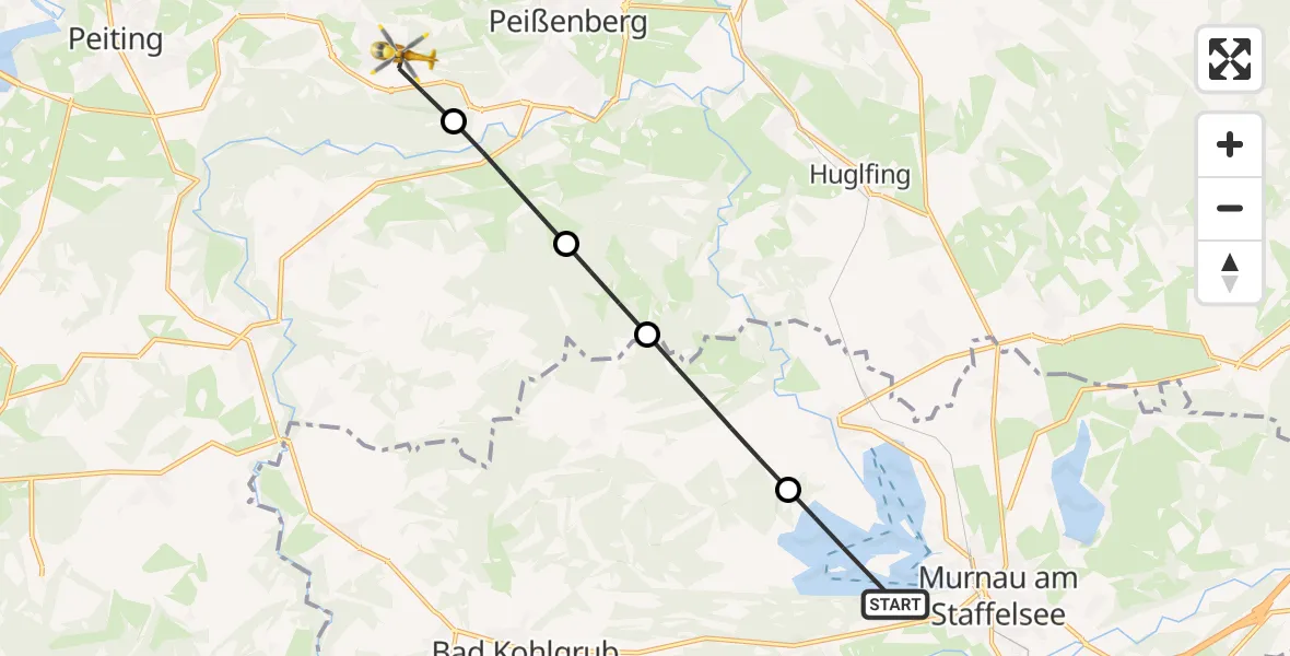 Flugroute Rettungshubschrauber Seehausen a.Staffelsee - Hohenpeißenberg, 29 September 2026, 13:40