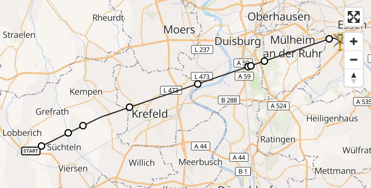 Flugroute Ambulanzhubschrauber Nettetal - Essen, 29 September 2026, 13:42
