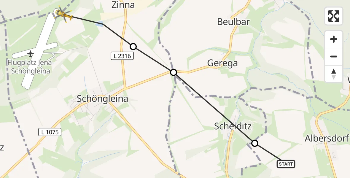 Flugroute Rettungshubschrauber Albersdorf - Schöngleina, 29 September 2026, 13:46