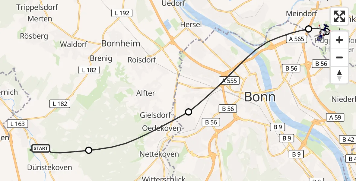 Flugroute Polizeihubschrauber Swisttal - Sankt Augustin, 29 September 2026, 13:56